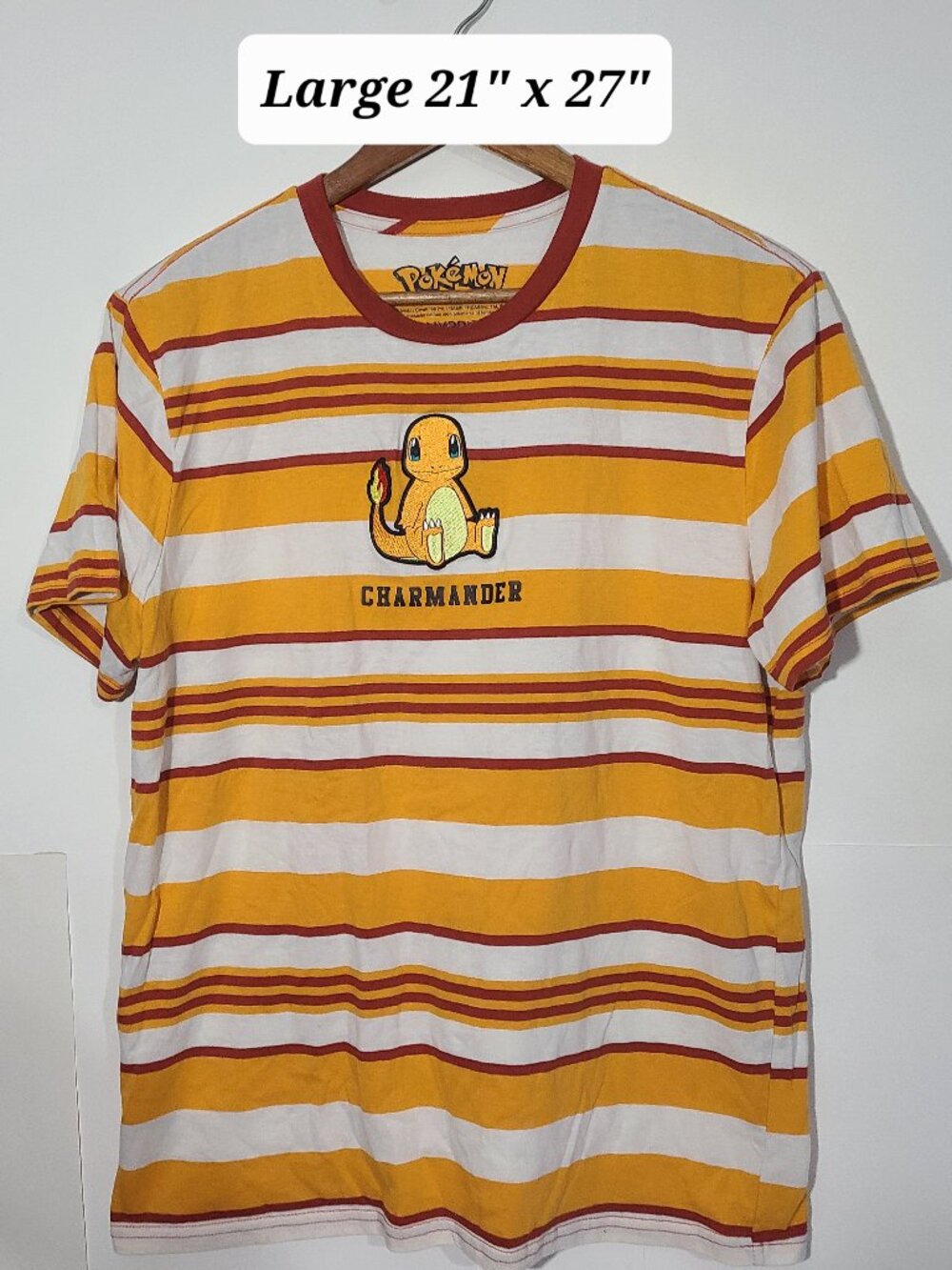 Pokémon x Hybrid Apparel Charmander Striped Embroidered Large Shirt VGUC